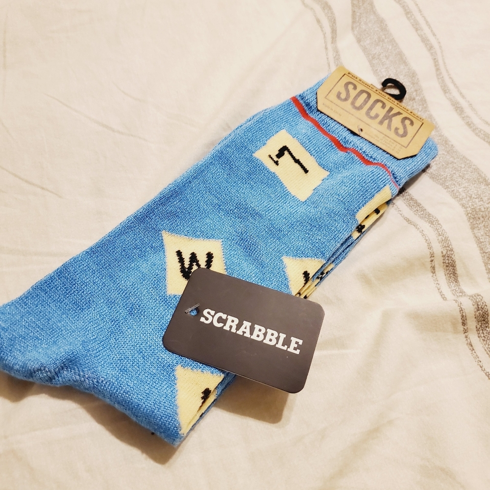 Scrabble Novelty Socks Gift‎ Nwt Unisex Blue Scrabble Tiles